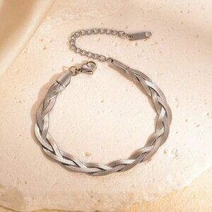 3/$35 Silver Braided Triple Herringbone Snake Chain Bracelet Stainless Steel